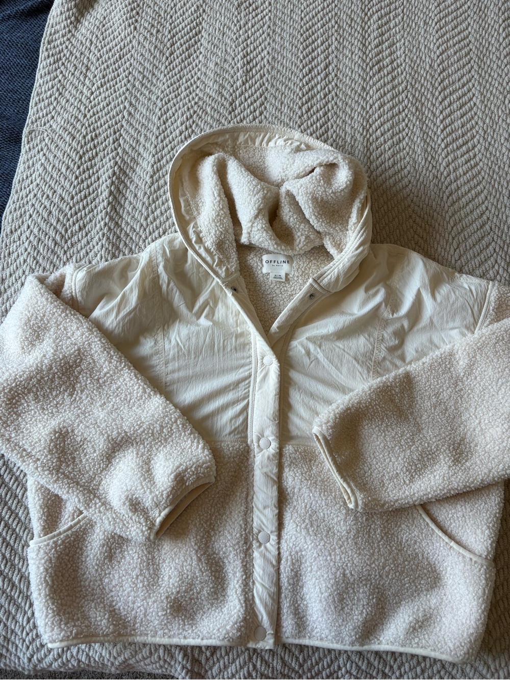 aerie Cream Sherpa Puffer Hooded Jacket
